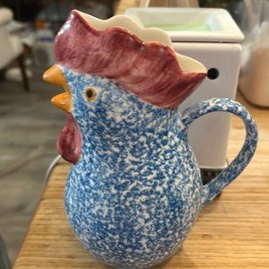 Rooster gravy or cream blue spongeware pitcher.